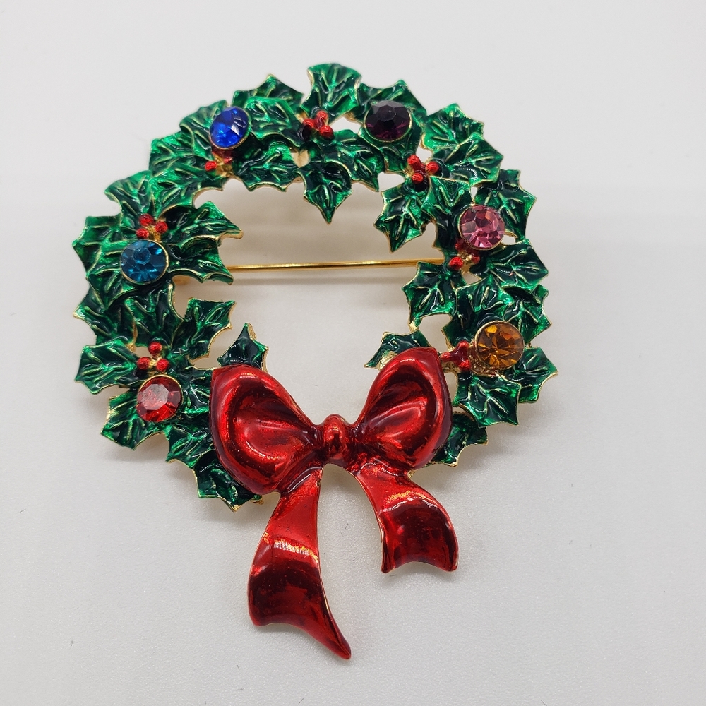 Christmas Wreath, Pin/Pendant, green, multi color